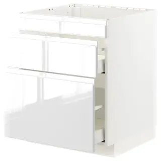 METOD / MAXIMERA base cab f hob/3 fronts/2 drawers, white/Voxtorp high-gloss/white, Width 60 x Depth 61.6 cm