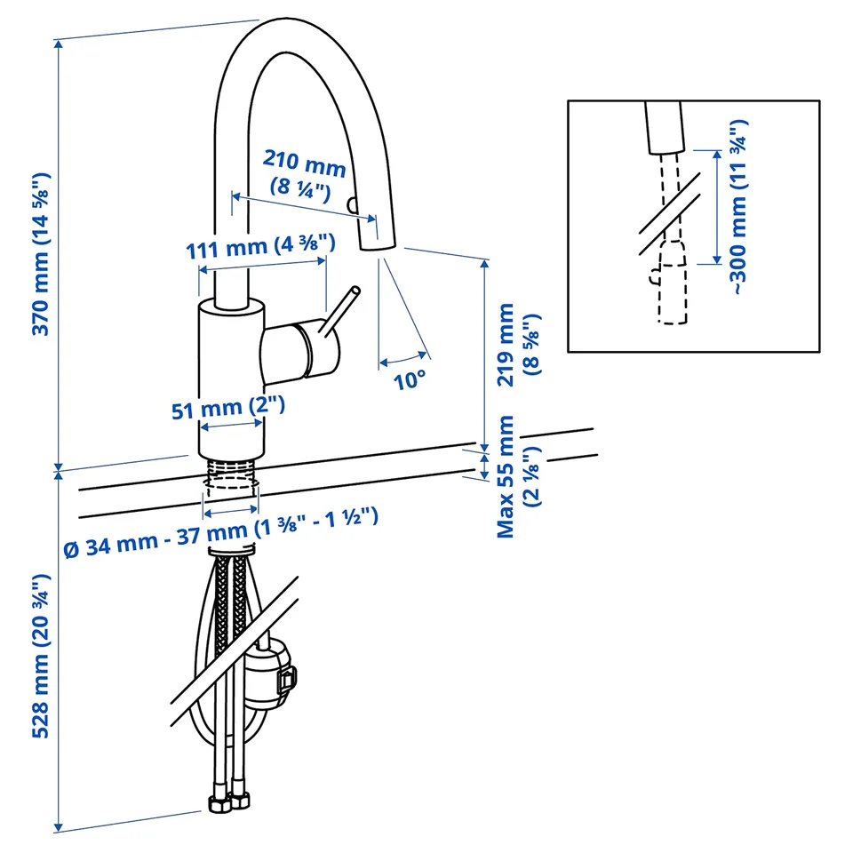 Illustration with measurements for the product: SALLSJÖN.