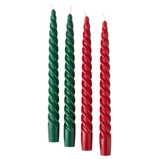 VINTERFINT unscented taper candle, twisted red/green, 25 cm