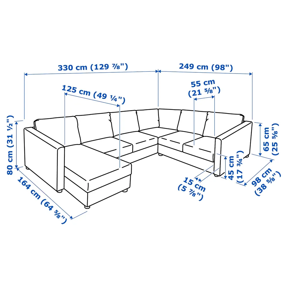 Illustration with measurements for the product: VIMLE.