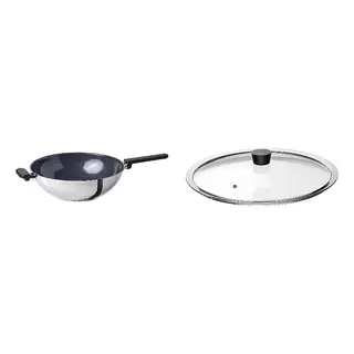 KLOCKREN/MIDDAGSMAT set: wok + pan lid, non-stick coating/stainless steel + glass, 32 cm