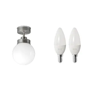 FRIHULT/SOLHETTA set: ceiling lamp + LED bulb E14 470 lumen, stainless steel colour + chandelier/opal white, Height 25.0 cm