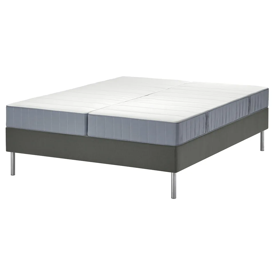 LYNGÖR Divan bed, Vesteröy firm/extra firm/light blue dark grey, 180x200 cm