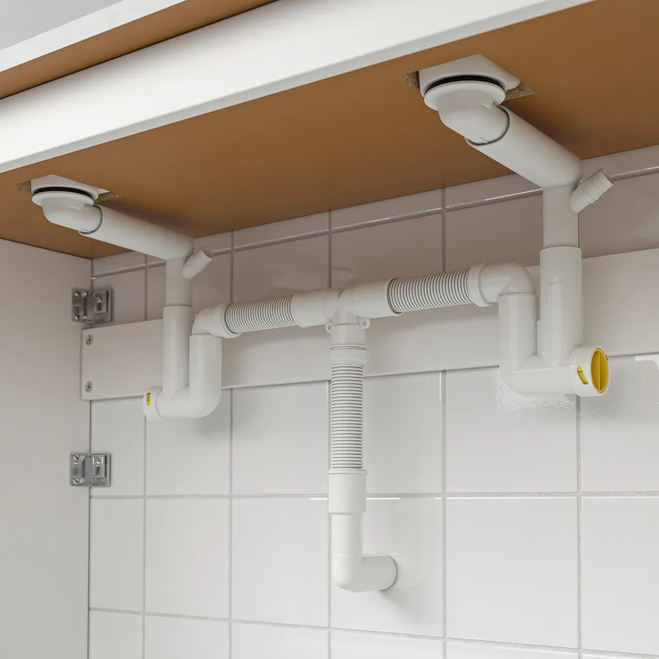 part: RÄNNILEN water trap w flexible pipe, 2 bowls