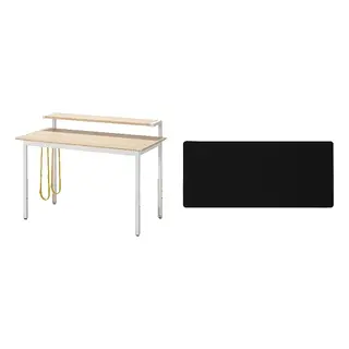 UTVISNING/LÅNESPELARE set: gaming desk with shelf + gaming mouse pad, ash effect/white + black, 120x60 cm