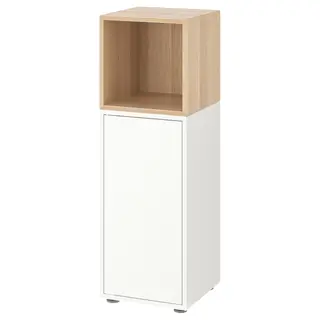 EKET cabinet combination with feet, white/white stained oak effect, 35x35x107 cm