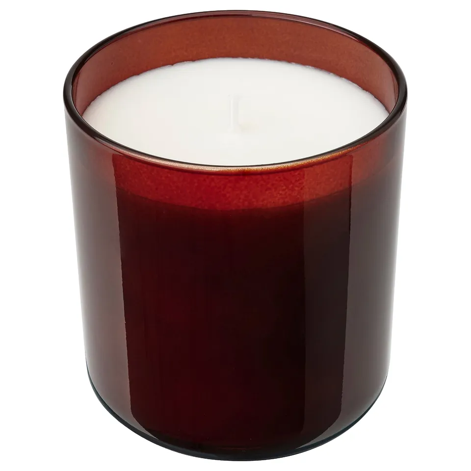 Störtsköhn candle, red glass, round, white wax, cotton wick.