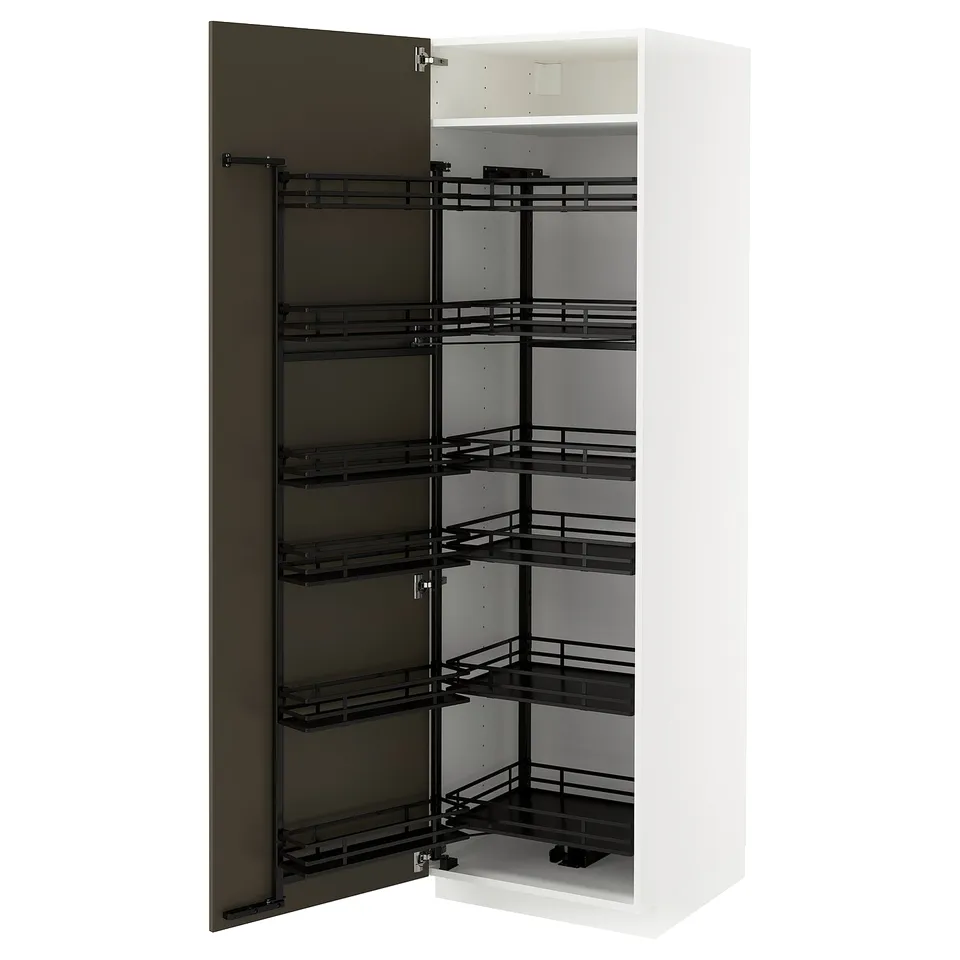White METOD cabinet with pull-out shelves.