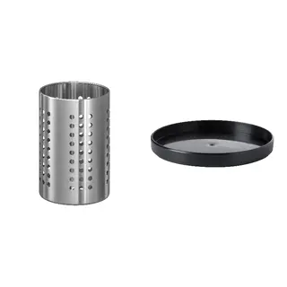 EKIPERA/ORDNING set: kitchen utensil rack + cutlery stand tray, stainless steel + black, 18 cm