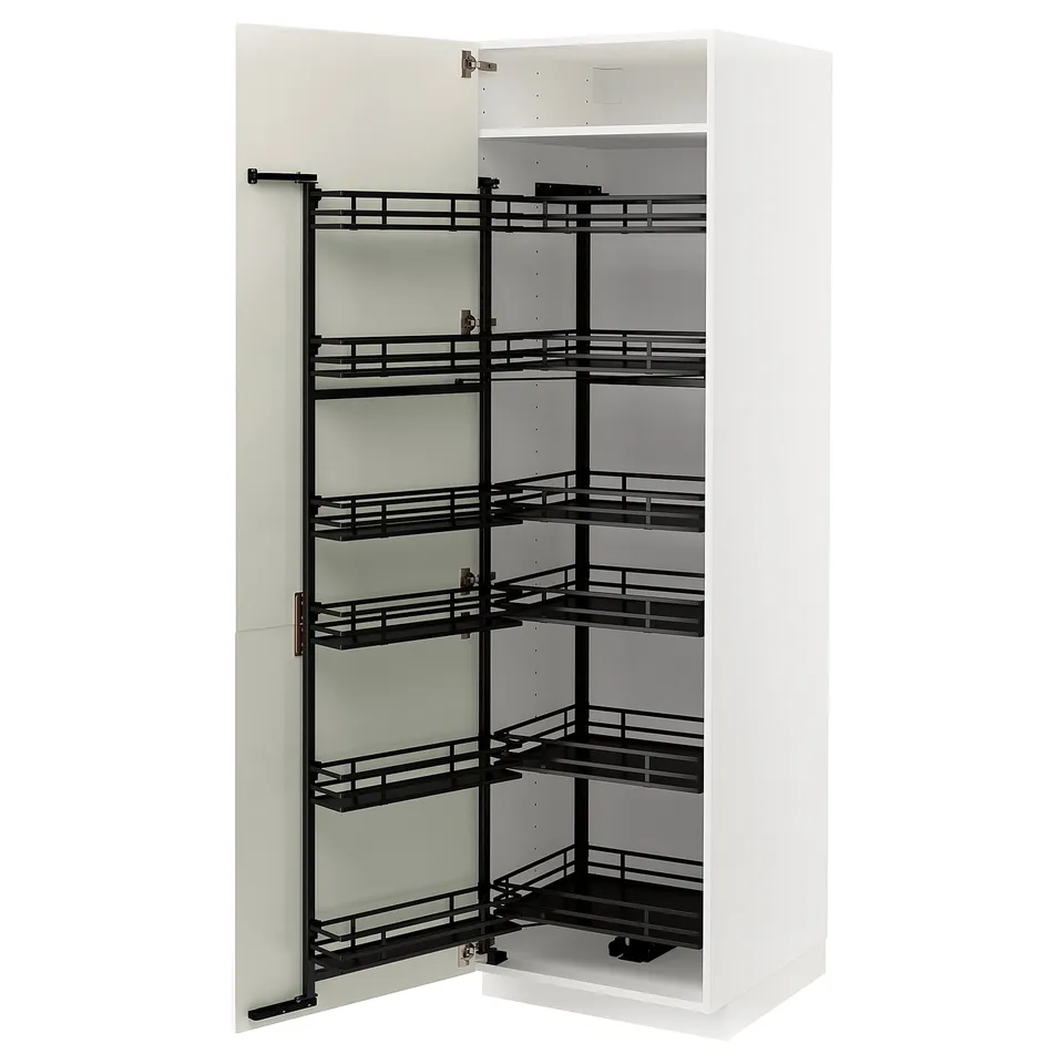 A METOD kitchen cabinet in white with pull-out shelves.