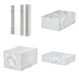 LASTARE/STUK set: wardrobe combination + box with compartments + storage case + storage case, white/with height extension unit + white/black, 160x62x237 cm