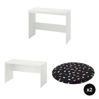LASTARE/PUGGEHATT set: table + bench + seat pad x2, white + dot pattern/round, 100x42x74 cm
