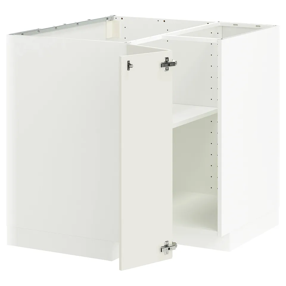 White METOD kitchen cabinet set with adjustable shelves.