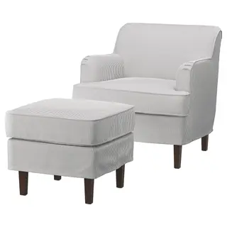 ROCKSJÖN armchair with footstool, Klovsta grey/white