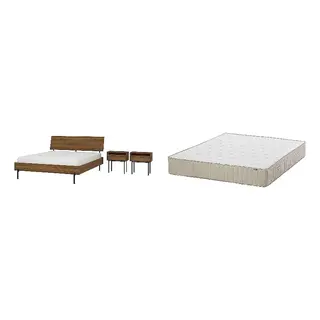 RÅDMANSÖ/VATNESTRÖM Bed with 26cm thick mattress, pocket sprung, natural materials,5 comfort zones, extra firm, brown walnut effect + extra firm/natural, 150x200 cm