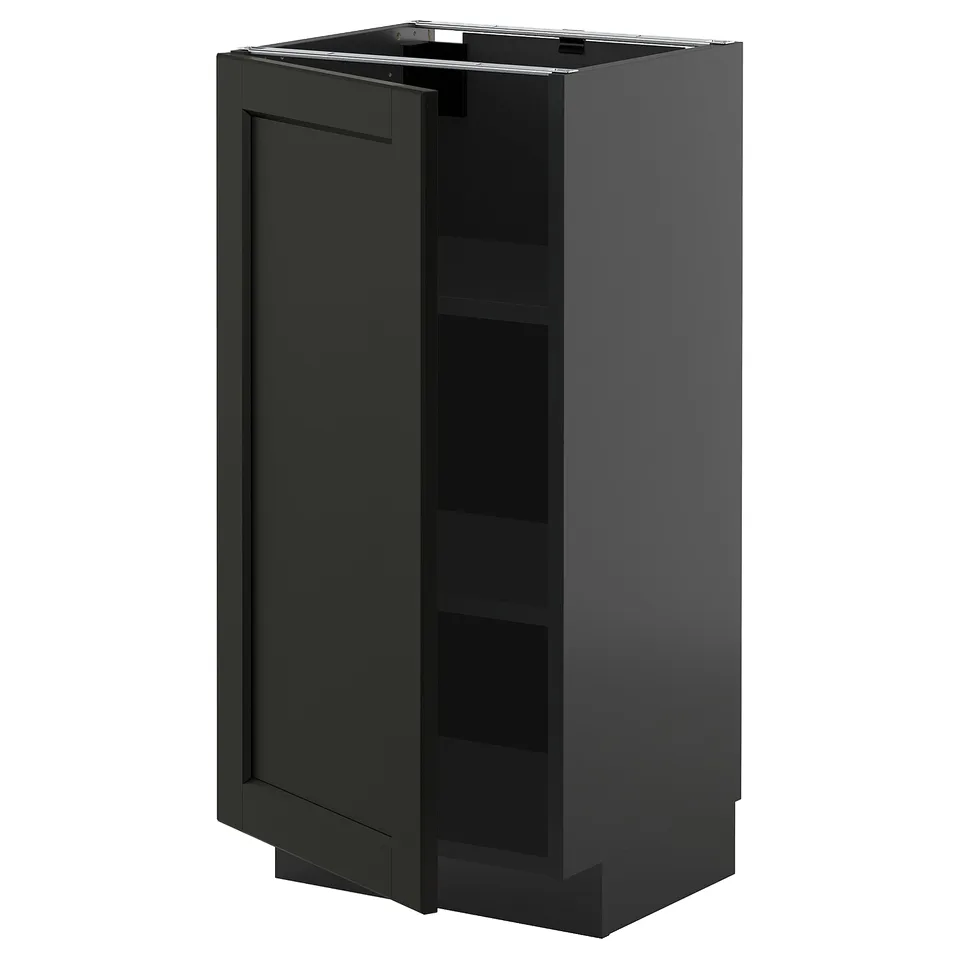 METOD kitchen cabinet in black stained lerhyttan with bevelled edges, rectangular shape, and sturdy frame.