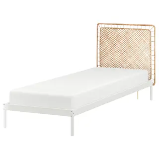VEVELSTAD bed frame with 1 headboard, white/Tolkning rattan, 90x200 cm