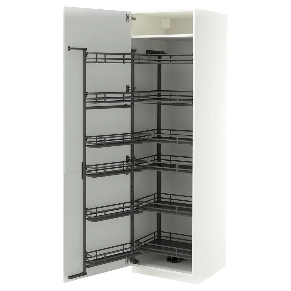 METOD High cabinet with pull-out larder, white/Aspudden light grey, 60x60x200 cm