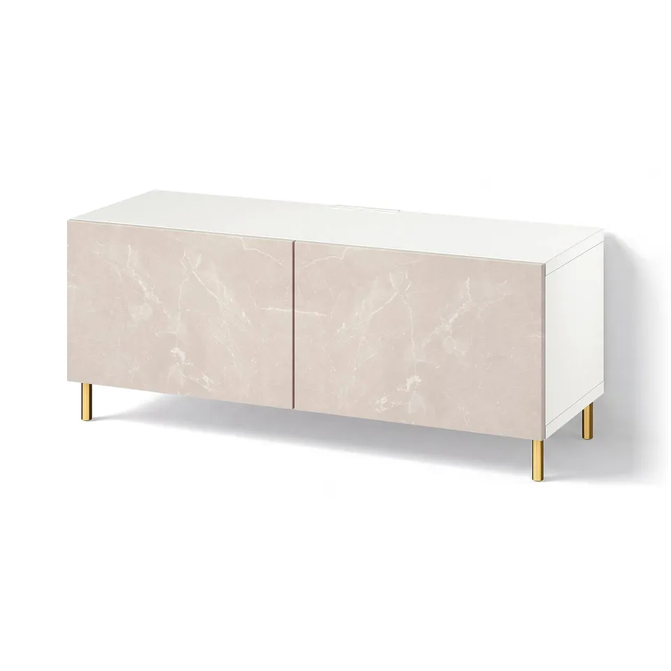 BESTÅ TV bench with doors, white/Bergsviken/Ösarp beige, 120x42x48 cm