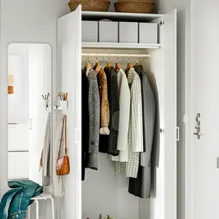 LASTARE/STUK set: wardrobe combination + box with compartments x4, white + white/black, 80x62x201 cm