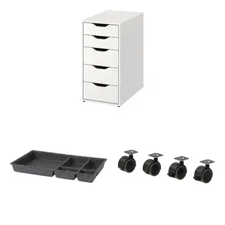 ALEX set: drawer unit + drawer insert + castor, white + grey + black, 36x70 cm