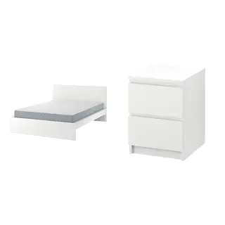 MALM set: bed frame with mattress + chest of 2 drawers, white/Vesteröy extra firm + white, 150x200 cm