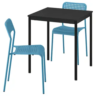 SANDSBERG table and 2 chairs, black black/blue, 67x67 cm