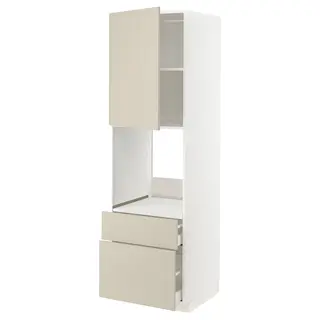 METOD / MAXIMERA hi cab f ov w dr/2 frnt/1 m/1 h drw, white/Havstorp beige, 60x60x200 cm