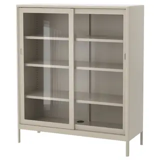IDÅSEN cabinet with sliding glass doors, beige, 120x140 cm