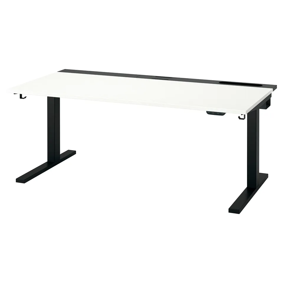 MITTZON white desk with black legs, adjustable height.