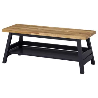 SKOGSTA bench with storage, acacia/black, 120 cm