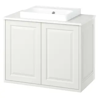 TÄNNFORSEN / ORRSJÖN wash-stnd w doors/wash-basin, white/white marble effect, 82x49x71 cm