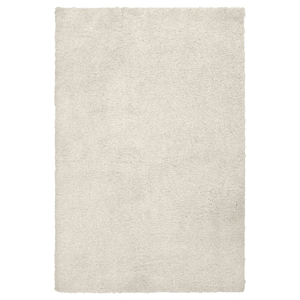 ÄRENDE soft white shaggy rug, rectangle, stain-resistant, synthetic fibres.