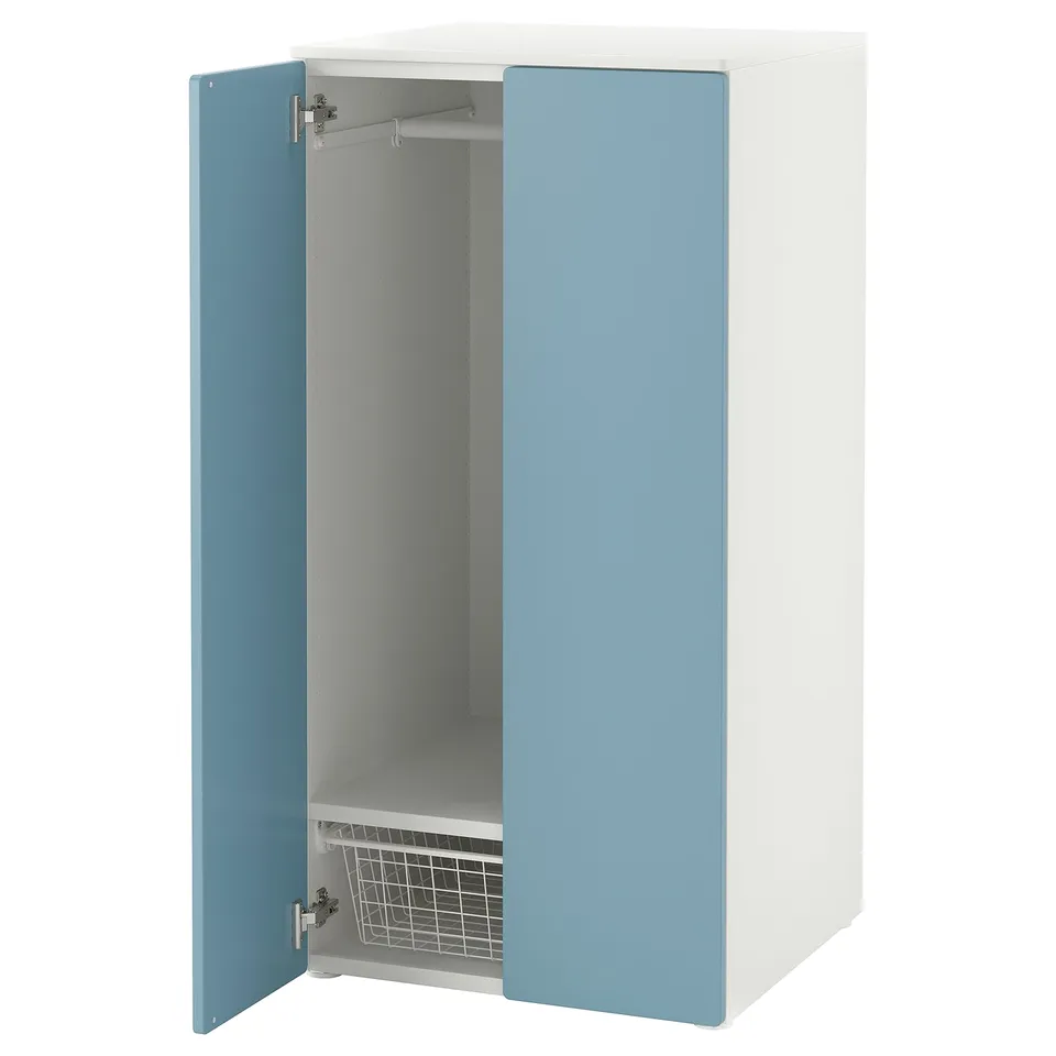 Blue and whitekids wardrobe, two doors, adjustable, soft-close.