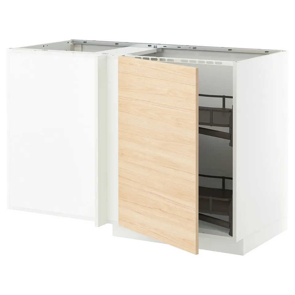 METOD kitchen unit, light ash, white & wood, rectangular, pull-out shelf.
