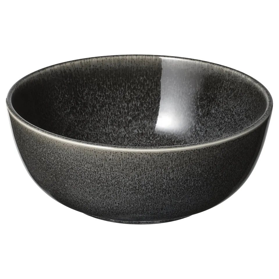 Dark grey glazed GLADELIG bowl, round, stoneware, modern rustic design.