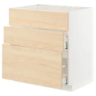 METOD / MAXIMERA base cab f sink+3 fronts/2 drawers, white/Askersund light ash effect, 80x60x80 cm