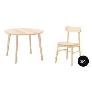 LISABO/RÖNNINGE set: table + chair x4, ash veneer + birch, 105 cm