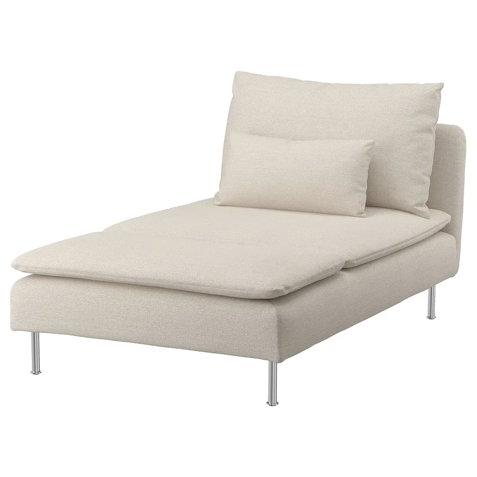 SÖDERHAMN beige chaise, modern minimalist design, soft cushions, sturdy metal legs.