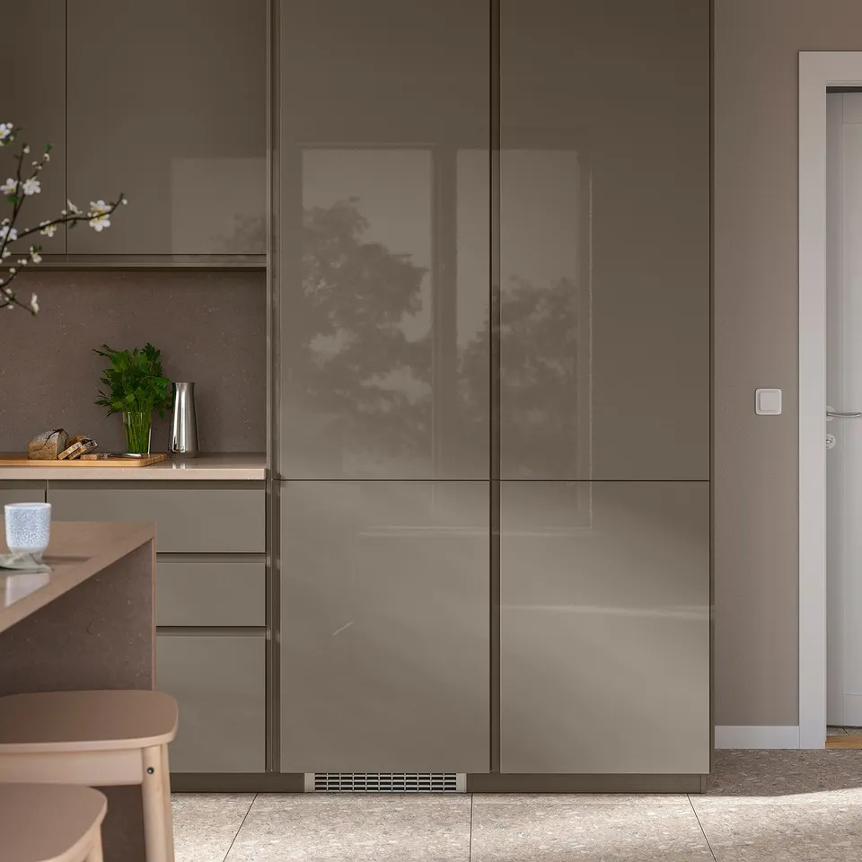 VOXTORP Door, high-gloss dark grey-brown/vertical handle, 60x140 cm