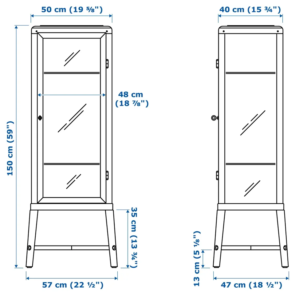 FABRIKÖR Glass-door cabinet, dark yellow, 57x150 cm