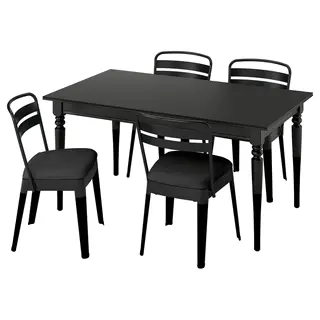ROSENTORP / RAMSNÄS table and 4 chairs, black/black, 155/215x87 cm