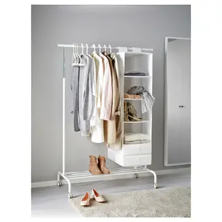 RIGGA/SKUBB set: clothes rack + storage with 6 compartments + box with compartments x2, white, Width 111 x Depth 51 cm