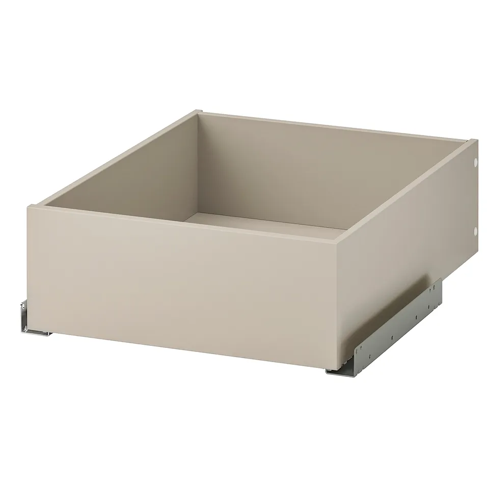 KOMPLEMENT beige drawer, fiberboard, smooth finish, rectangular, minimalist design.