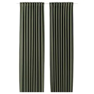 MAJGULL block-out curtains, 1 pair, dark green/with heading tape, 145x250 cm