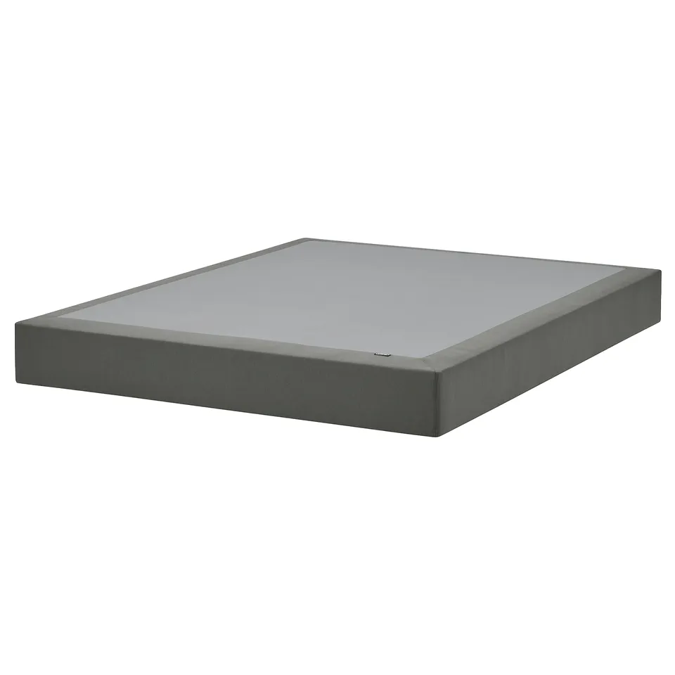 Grey LYNGÖR mattress base, square shape, flat slats.