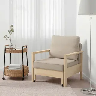 TORNSBORG/LUBBAN Armchair-bed/Trolley table with storage, Naggen beige/pine + rattan/anthracite, Depth 95 x Height 82 x Width 84 cm