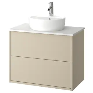 HAVBÄCK / TÖRNVIKEN wash-stnd w drawers/wash-basin/tap, beige/white marble effect, Width 82.0 x Depth 49.0 x Height 78.8 cm