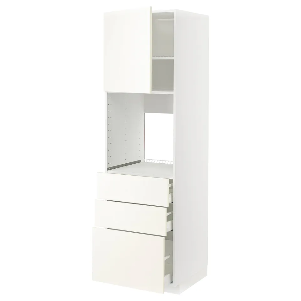 METOD white kitchen unit: 3 drawers, 2 shelves, modern design.