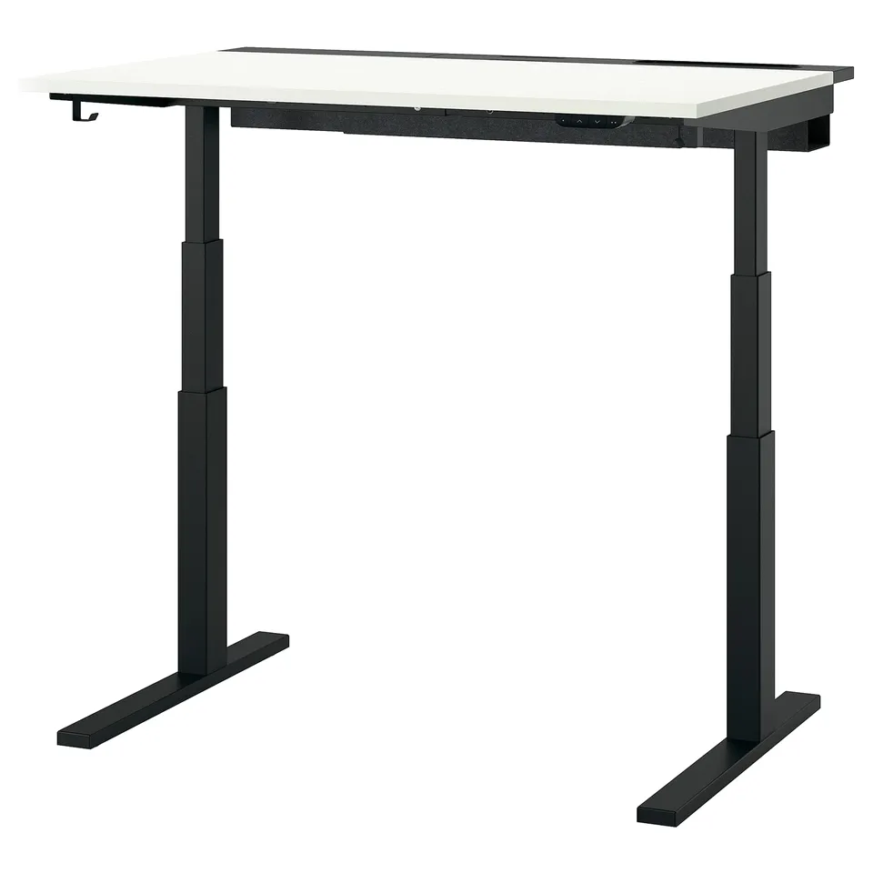 MITTZON black adjustable standing desk, modern square shape with cable management.
